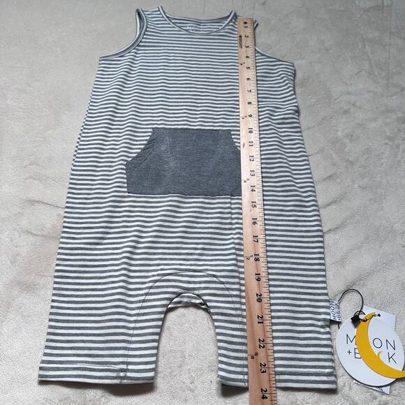 Moon + Beck 3/4T Sleeveless Kangaroos Pocket Romper New Gray/White Striped - Picture 7 of 9